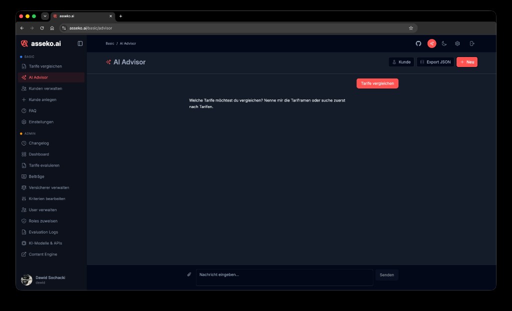 asseko.ai AI Advisor mit Beratungs-Chat