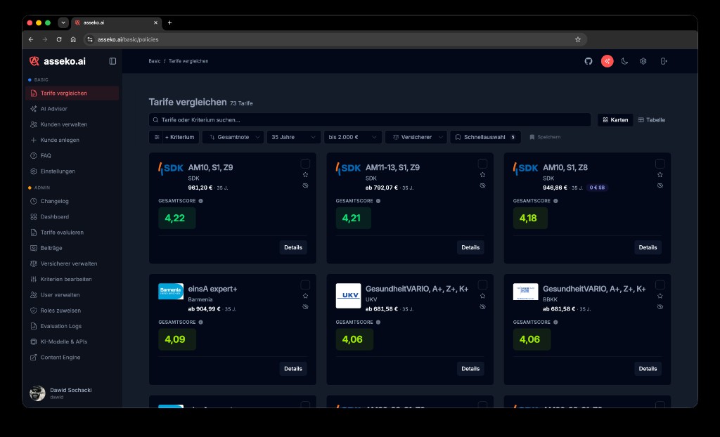 asseko.ai Tarifvergleich — 73 Tarife mit KI-Score