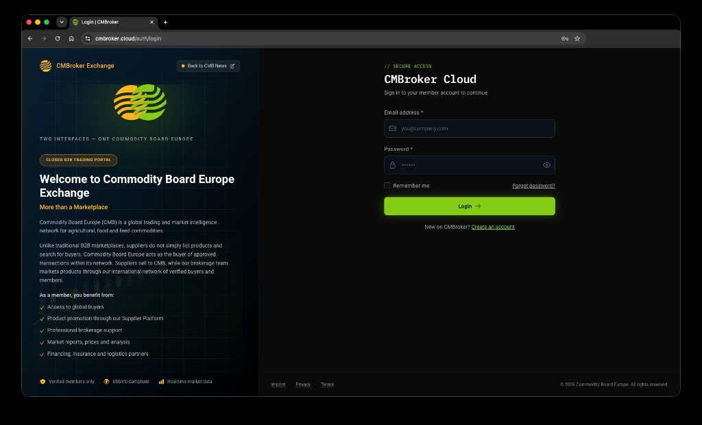 CMBroker Cloud Login — geschlossenes B2B-Handelsportal